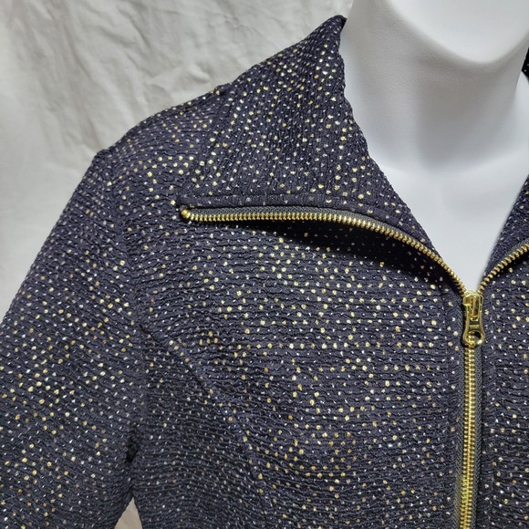 Clara Sun Woo Jacket Womens Sz S Black Silver Gold Sparkle Full Zip Knit Stretch - Picture 2 of 5